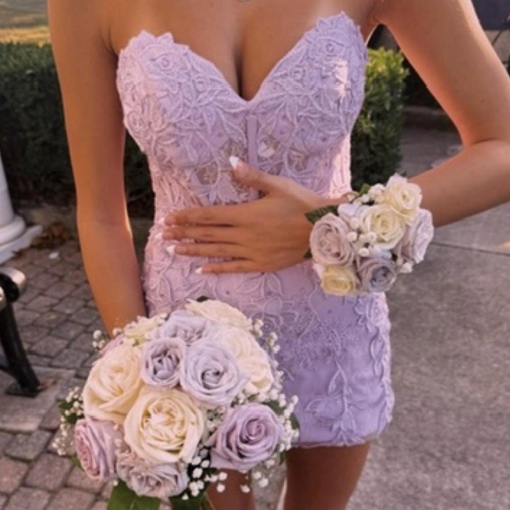 Chic Lavender Lace Mini Dress